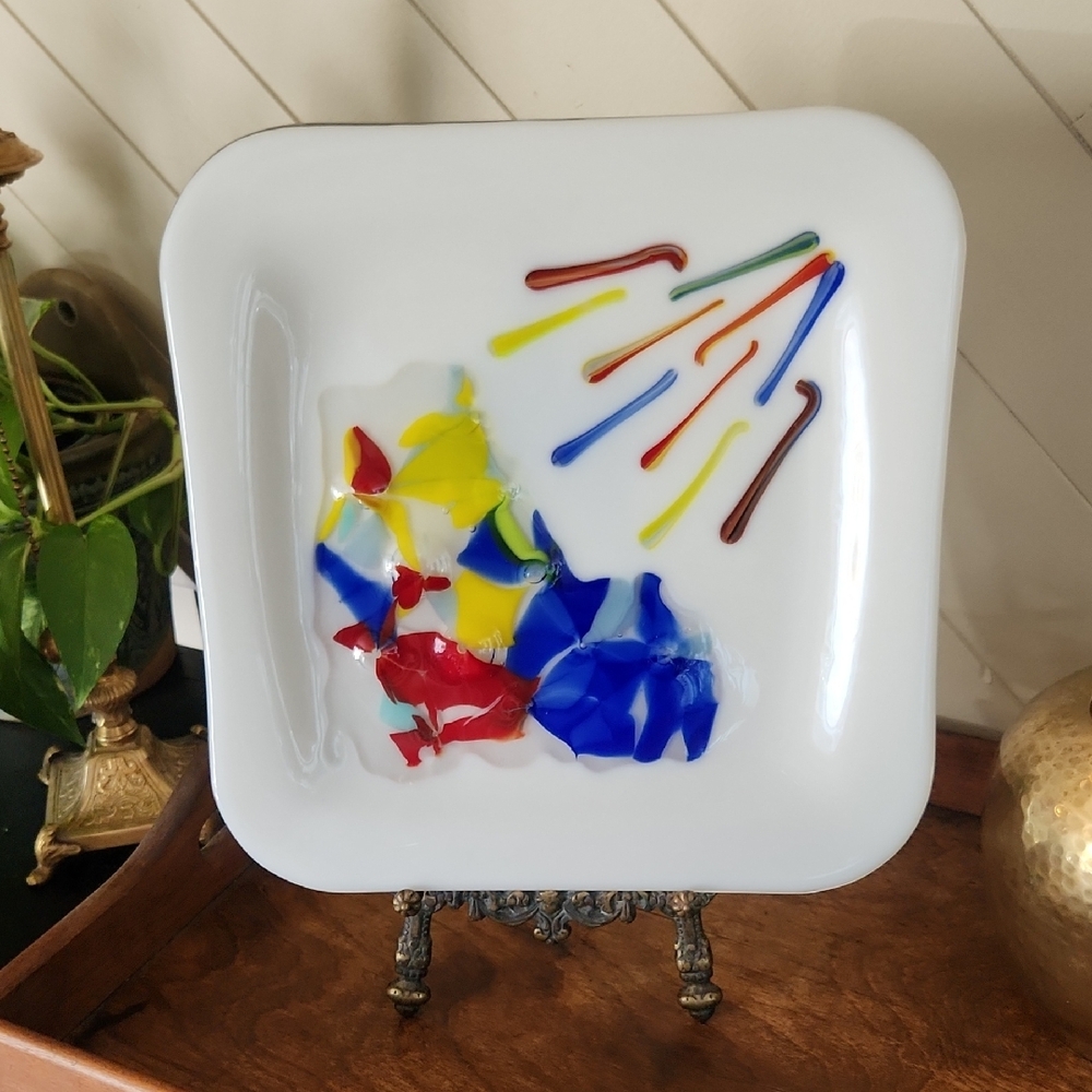 Abstract Multicolor  Fused Glass Art Plate